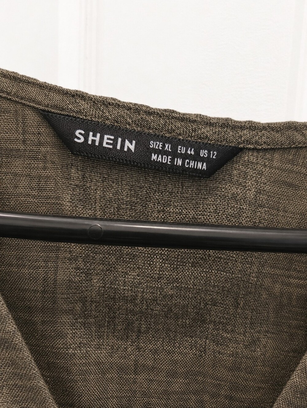 SHEIN Olive Green Peplum Blouse Button Front Tie Sleeve Women’s Size 12 - Picture 8 of 8